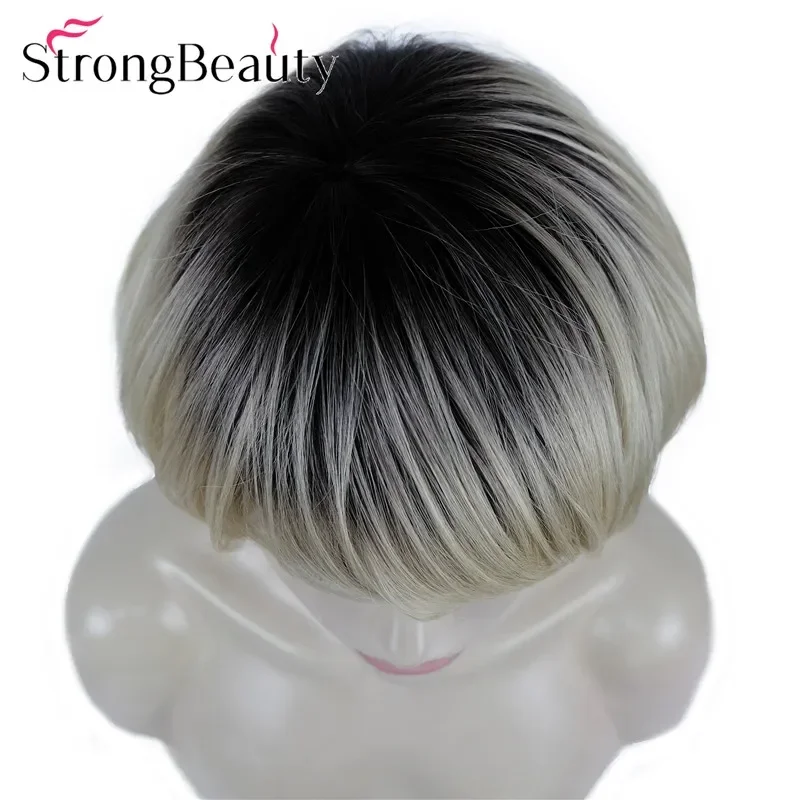 StrongBeauty Short Straight Bob Synthetic Wigs Women Soft Layered Hair Ombre Wig