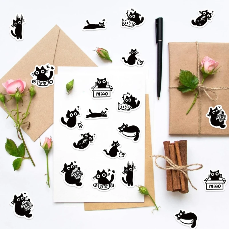 Pack of 500 Versatile Black Cats Adhesive Label Water Resistant for Stationery Envelopes Phone Case Journals Decoration