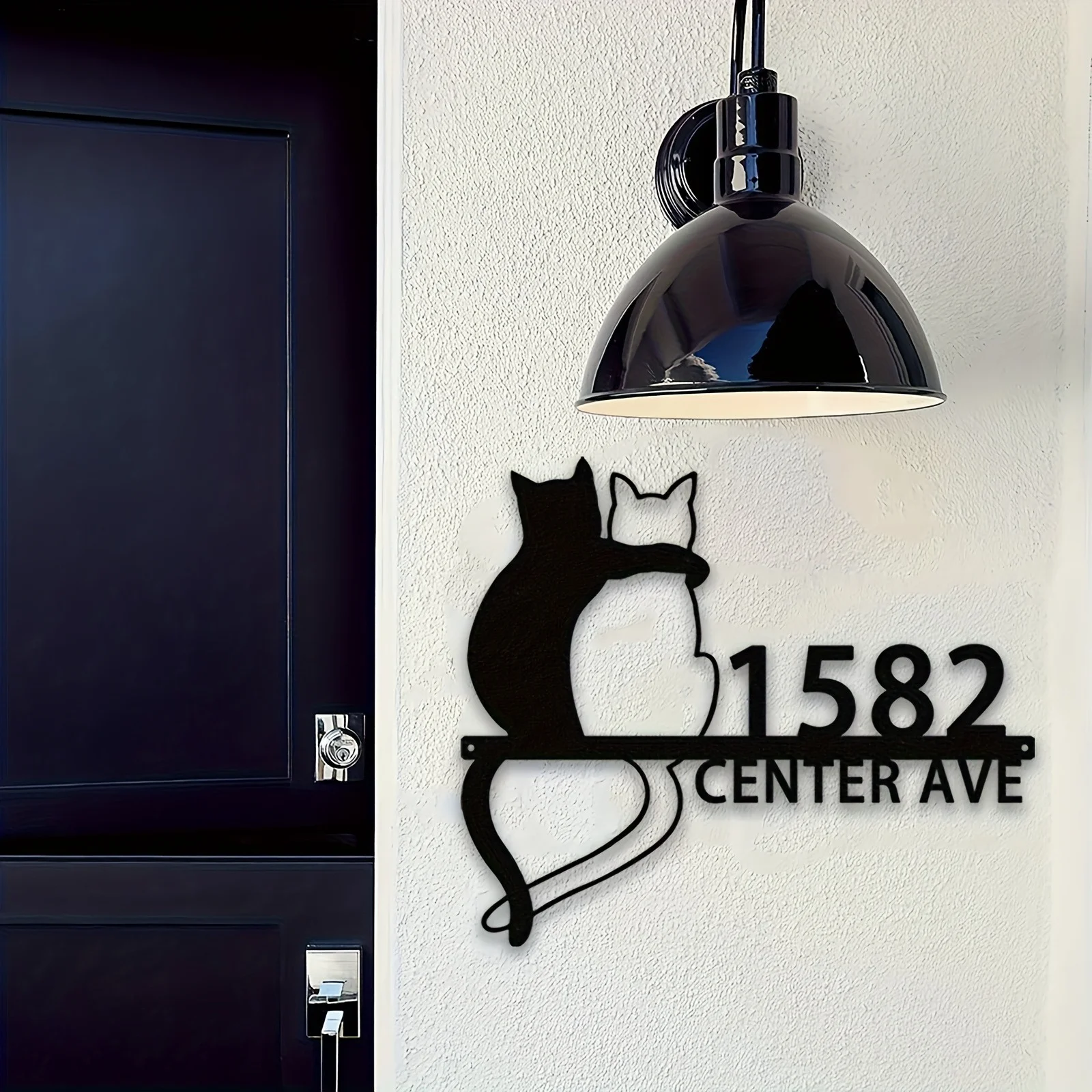 Personalized Black Cat Address Plaque, Custom House No. Street Name, Paw Print metal Door Hanger, Indoor/Outdoor Cat Lover Gift view 4