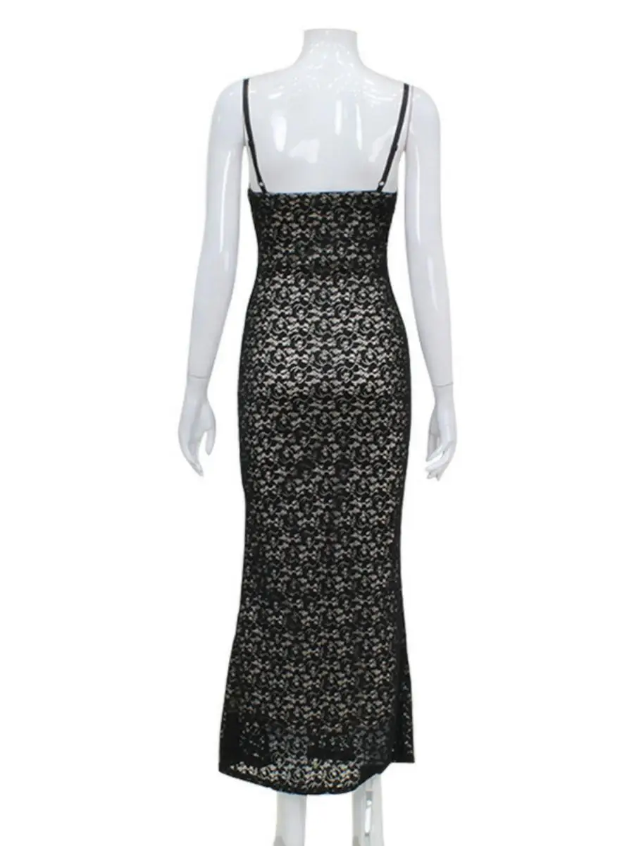 섹시한 로우컷 레이스 트림 V넥 바디콘 드레스, 순색 랩어라운드 스커트, 하이웨이스트 피테일 가운, 여름 여성용