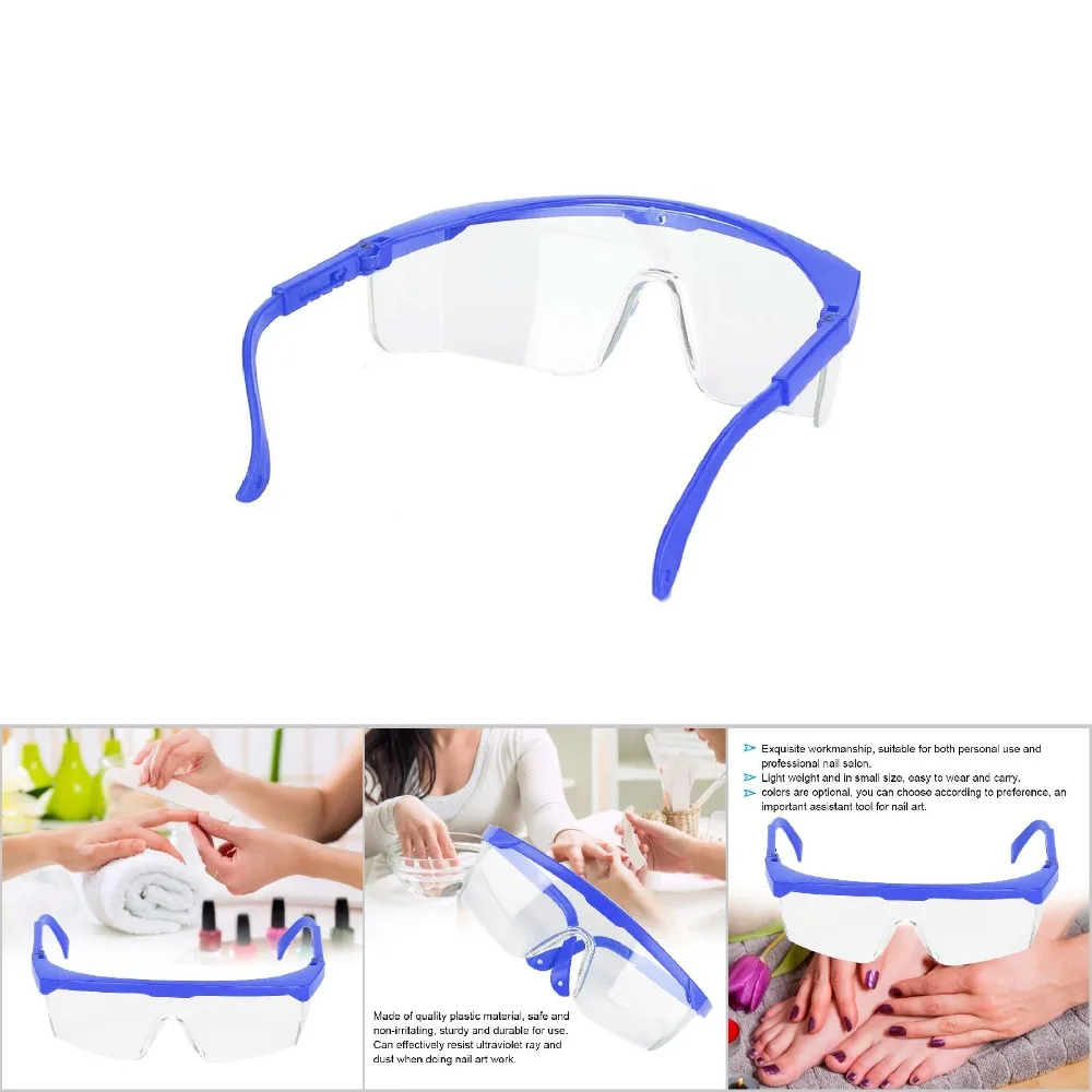 Blue Color Nail Art Anti UV Glasses Lightweight Unisex Frame Dust Proof Goggles Retractable Arm Adjustable Temples