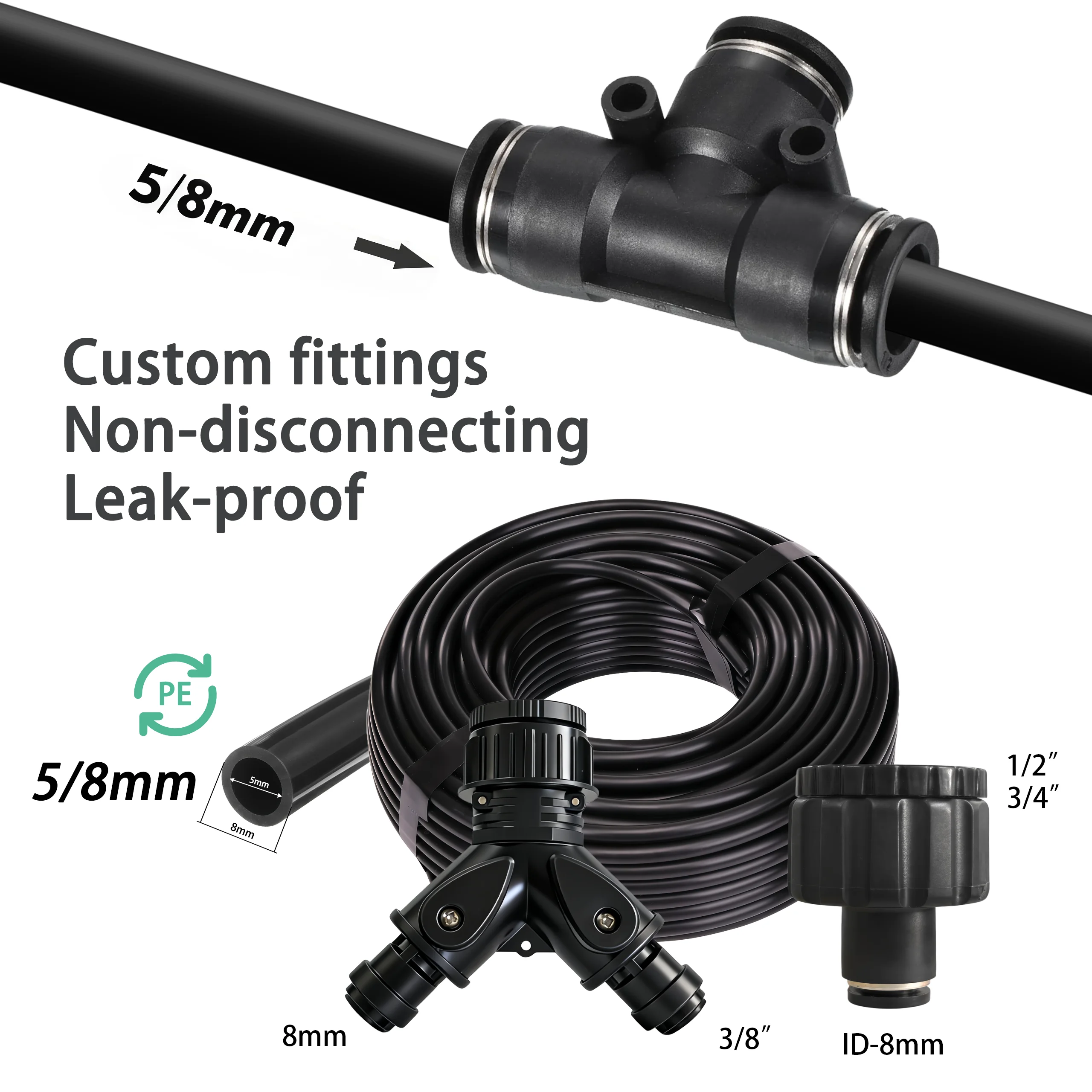 Atomized Automatic Irrigation Equipment 5-30M 8mm PE Hose 20cm 360 Bending Brass Nozzle Spray Kit Plants Mist Watering Garden