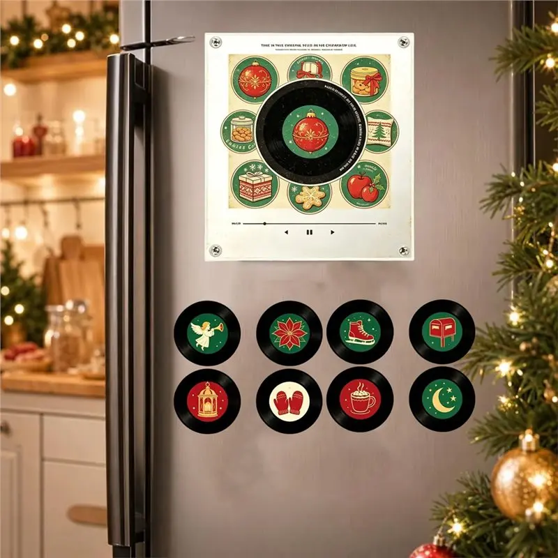 LLCS-Xmas Automatic Singing Magnetic Fridge Magnet Rotary Rotating Disc Night Light NFC Induction Refrigerator Sticker Ambient