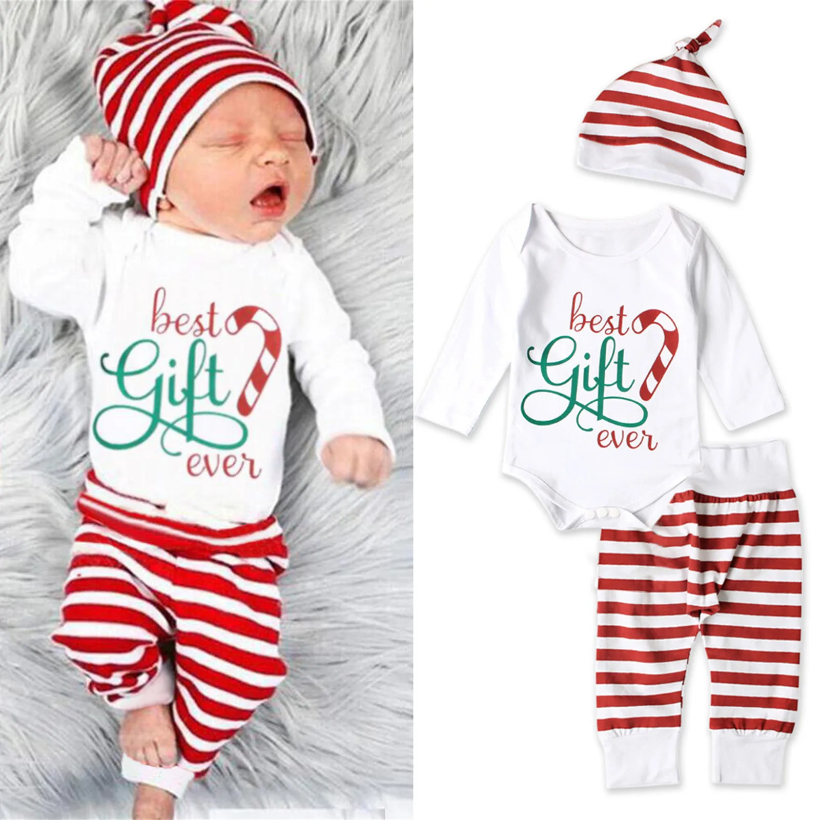 2024 Christmas Baby Xmas Sets Infant Rompers Boys Girls Cute 2 Pieces Sleepwear With Hat Baby Xmas Party Outfits Halloween Set