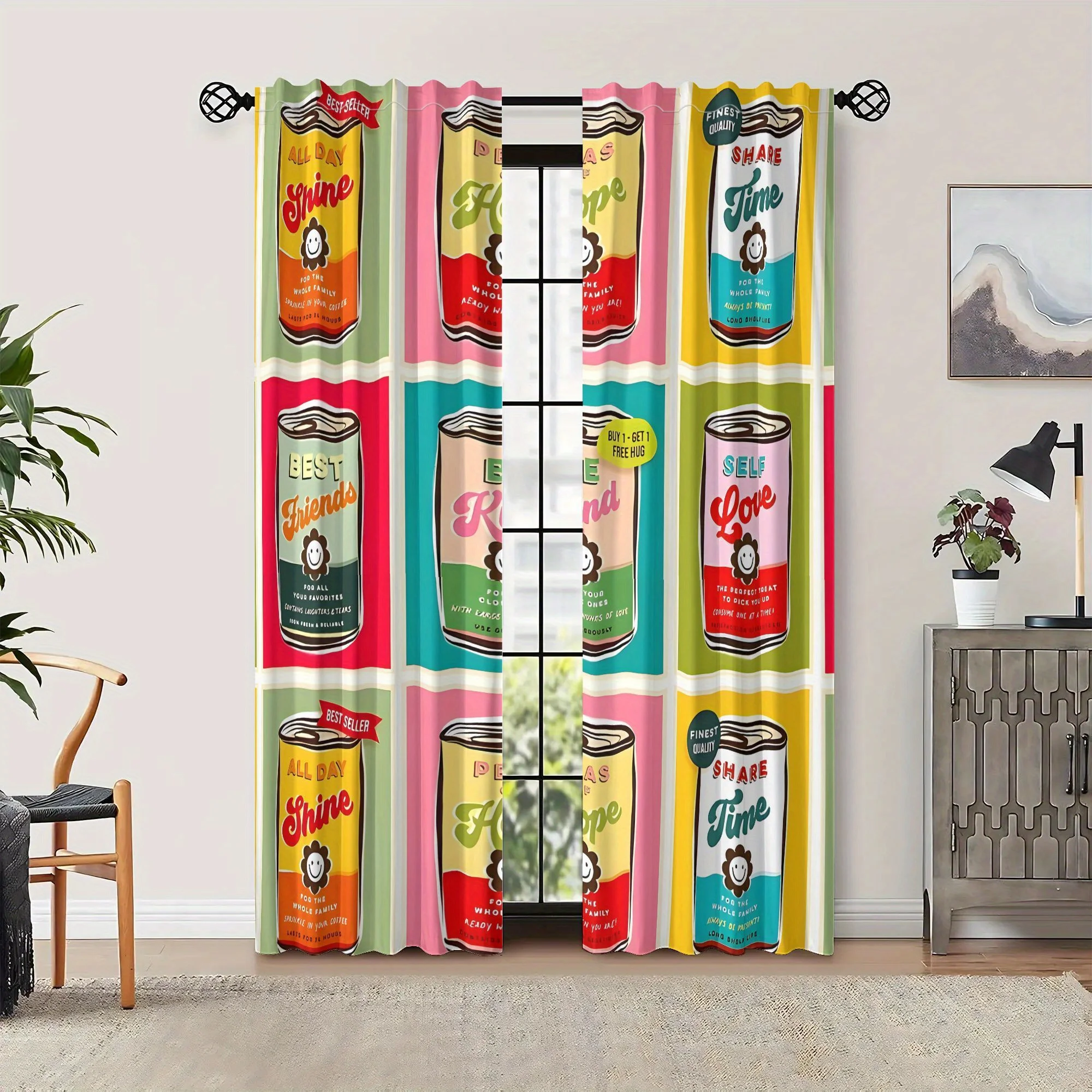 Colorful canned design pattern curtains, pole-mounted installation. Suitable for living rooms, bedrooms, dining rooms and hotels