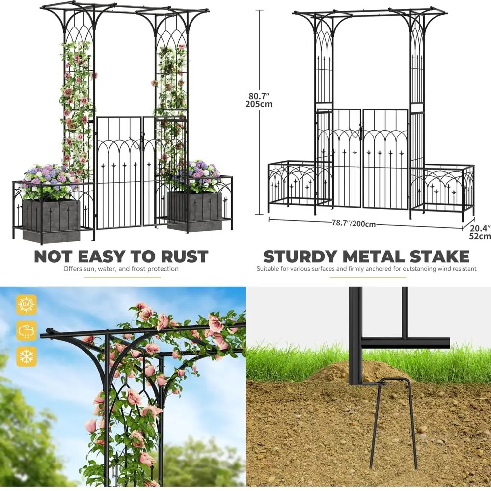 

Garden Arch and Arbor with Gate, Black Outdoor Climbing Plant Archway for Wedding Ceremony