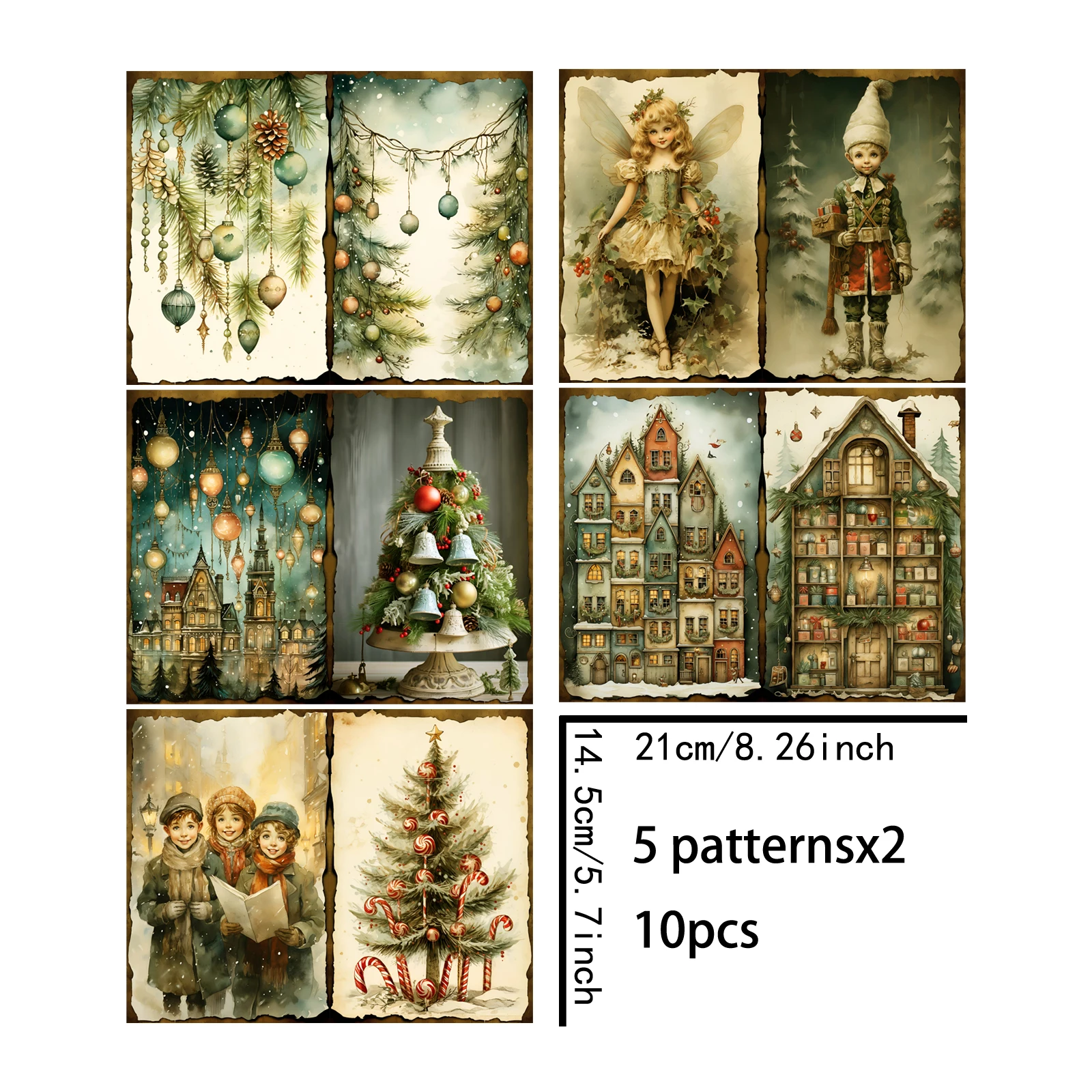 10 Sheets A5 Size Christmas For The Children Background Vintage Grunge Journal Planning Scrapbooking