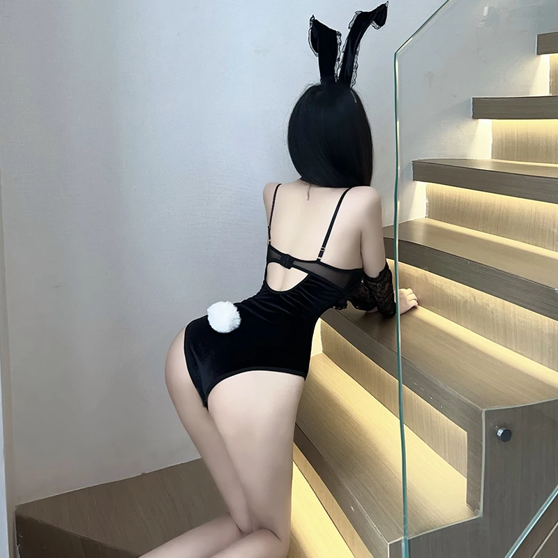 Sweet Girl Sexy Lingerie Woman Cosplay Lace Bunny Girl Body Erotic Costume Women Maid Suit Transparent Sexy Bodysuit Underwear