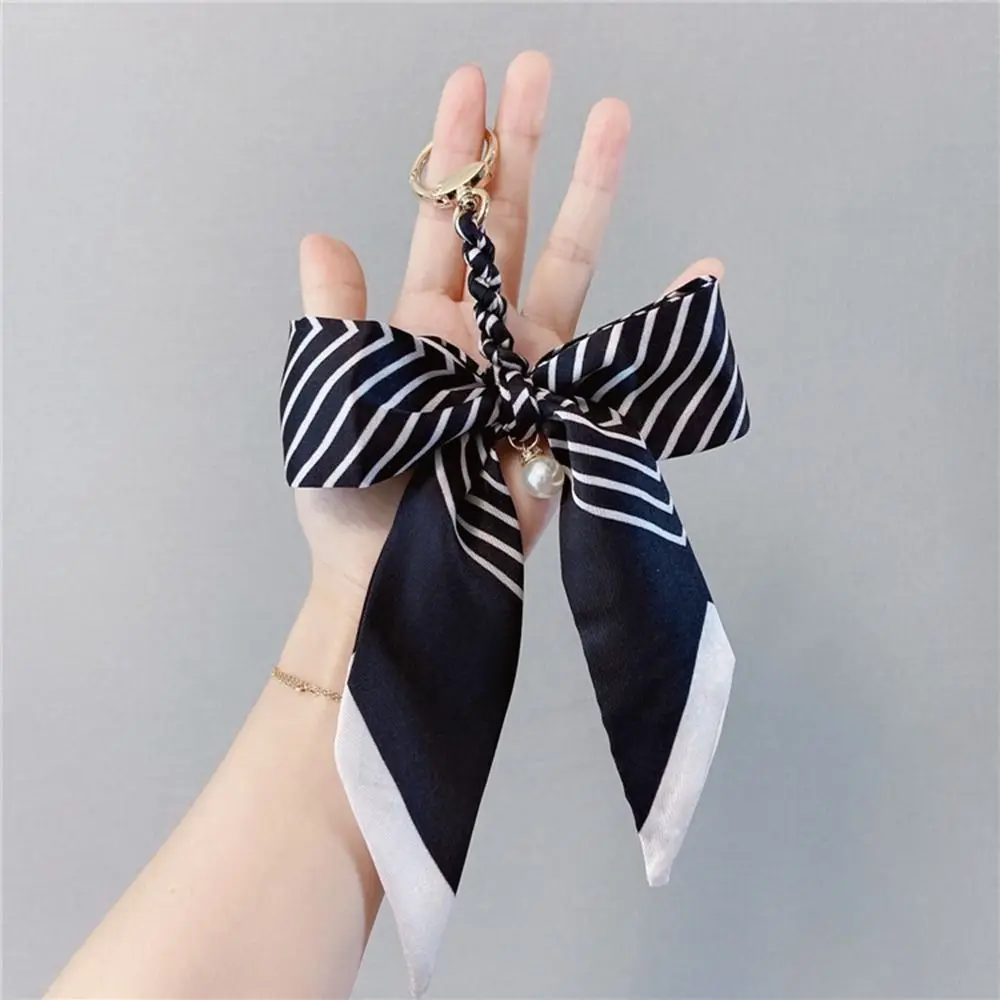 

Headset Pendant Pearl Scarf Bow Keychain Printed Stripe Bowknot Bag Pendant Flower DIY Bag Accessories Car Keychain