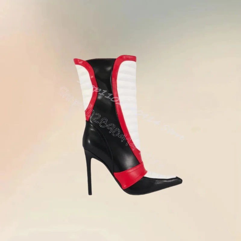 Botas puntiagudas con diseño de rayas de colores mezclados Para mujer, Zapatos de tacón alto fino, a la moda, Para fiesta y banquete, 2024