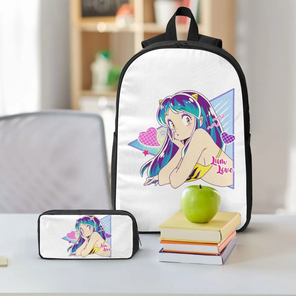 Flying Lamu Anime Urusei Yatsura Backpack Boys Girls BookBag School Bag Shoulder Bags 3ps Insulated Lunch Bag Pencil Case