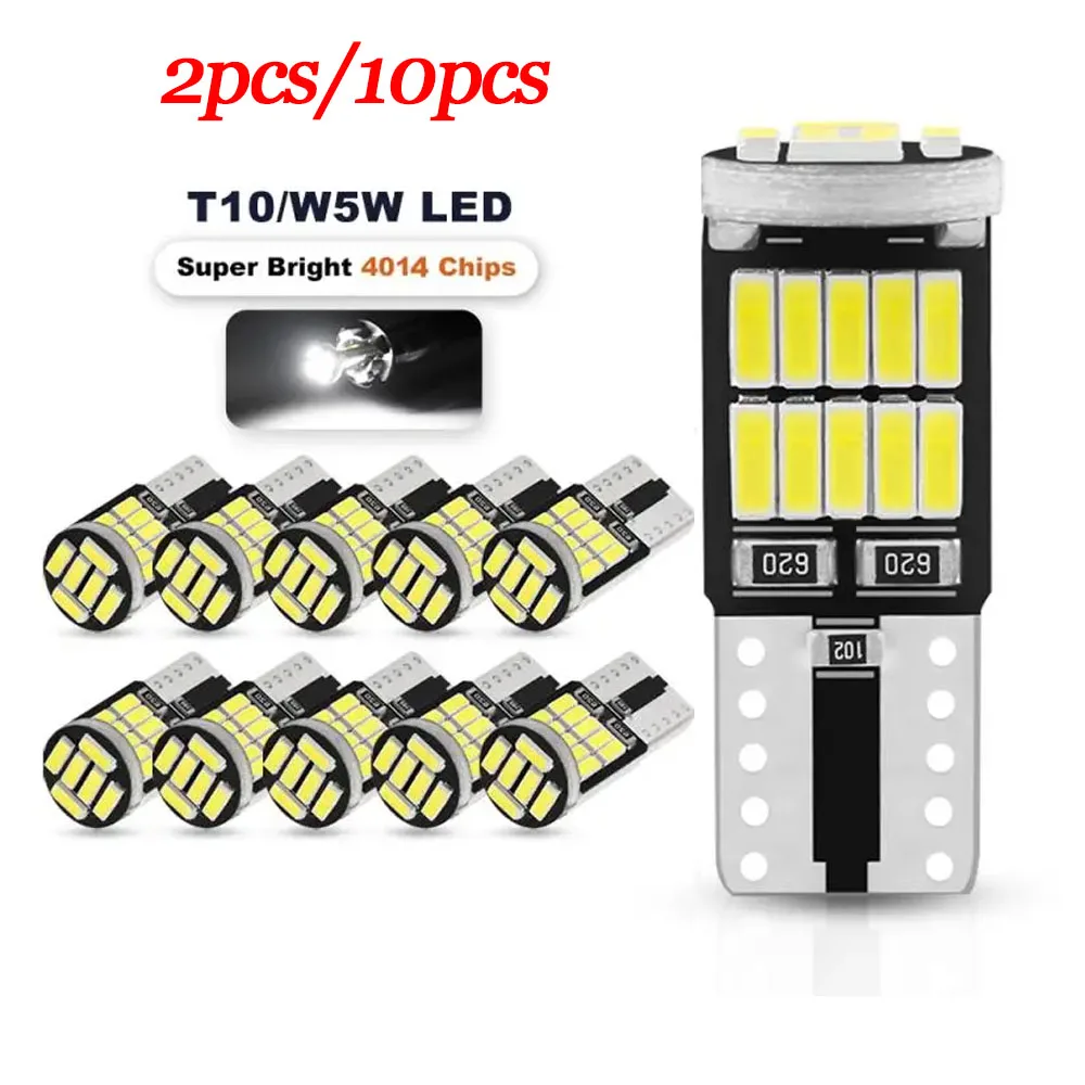 2/10pcs T10 W5W 194 501 Led Canbus No Error Car Interior Light T10 26 SMD 4014 Chip Pure White Instrument Lights Bulb Lamp