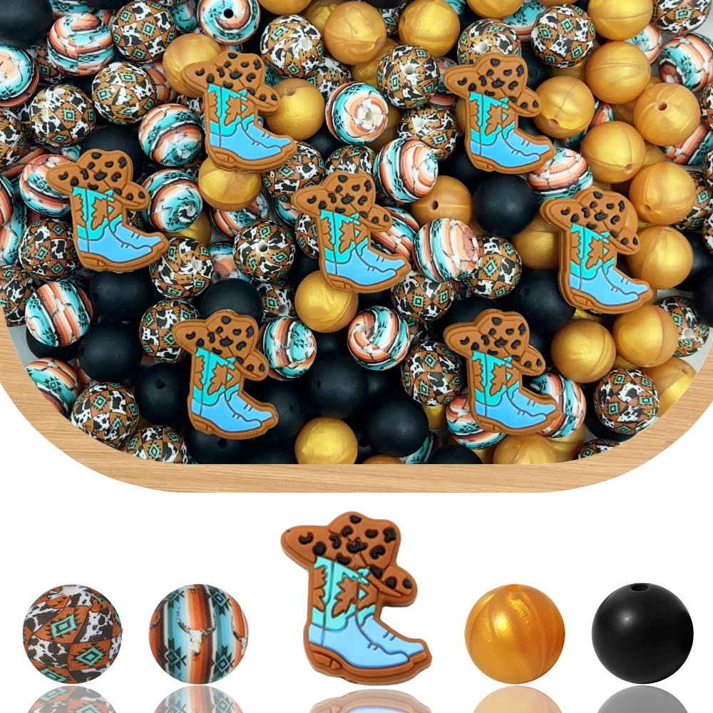 33Pcs Cowboy Boot Silicone Beads Set DIY Beaded Necklace Bracelet Decoration Pen Jewelry Pendant Etc. Holiday Birthday Gift