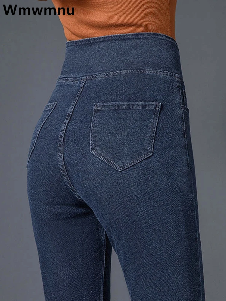 Artı boyutu 26-34 sıska dar kot kadınlar için yüksek bekler Streetwear Legging kot pantolon Casual mektubu baskı ince streç kot