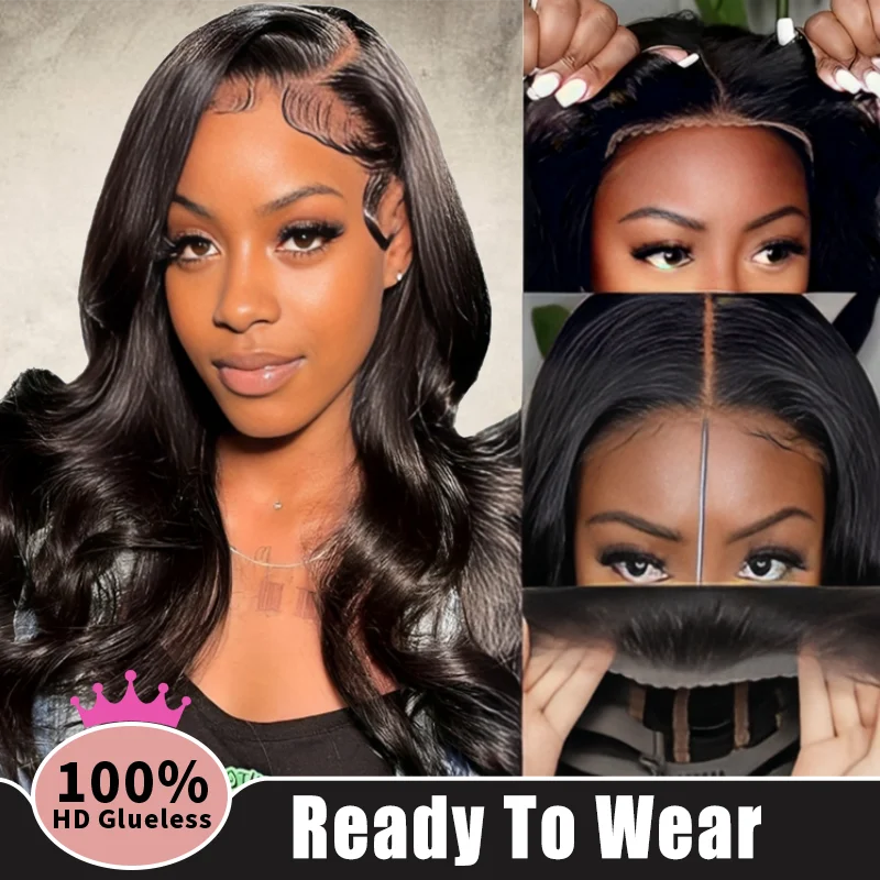 

5x5 Closure Lace Front Wigs Pre Plucked Lace Human Hair Ready To Wear 100% Brazilian Black Glueless Body Water Wave Lace Wigs