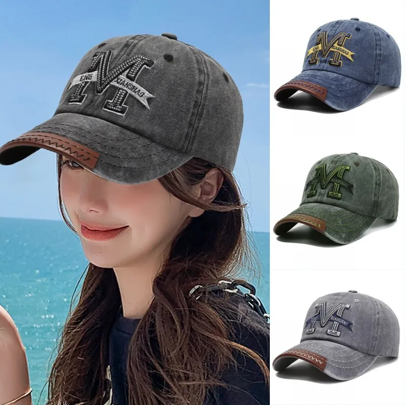 Unisex Embroidery Letter Printed Washed Cotton Sunhat Baseball Cap Outdoor Sports Sun Protection Anti-UV Caps Hip Hop Visors