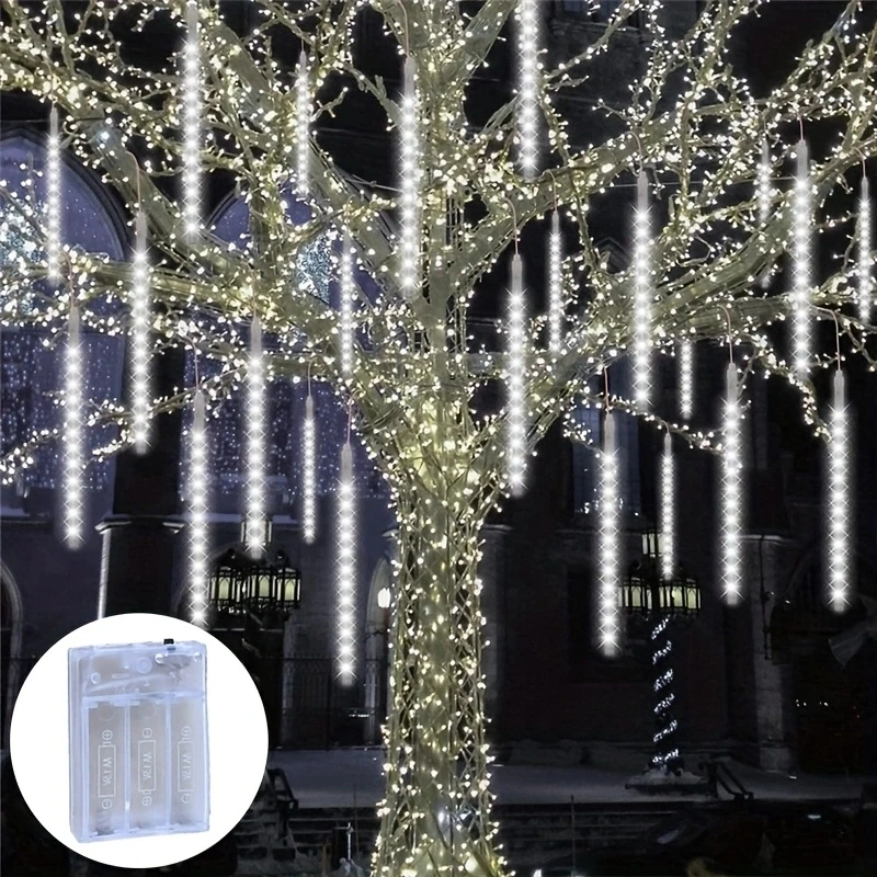 

Romantic Meteor Shower LED String Lights AA Battery Power 8Tubes 30CM Christmas Street Wedding Eave Garden Decoration Outdoor