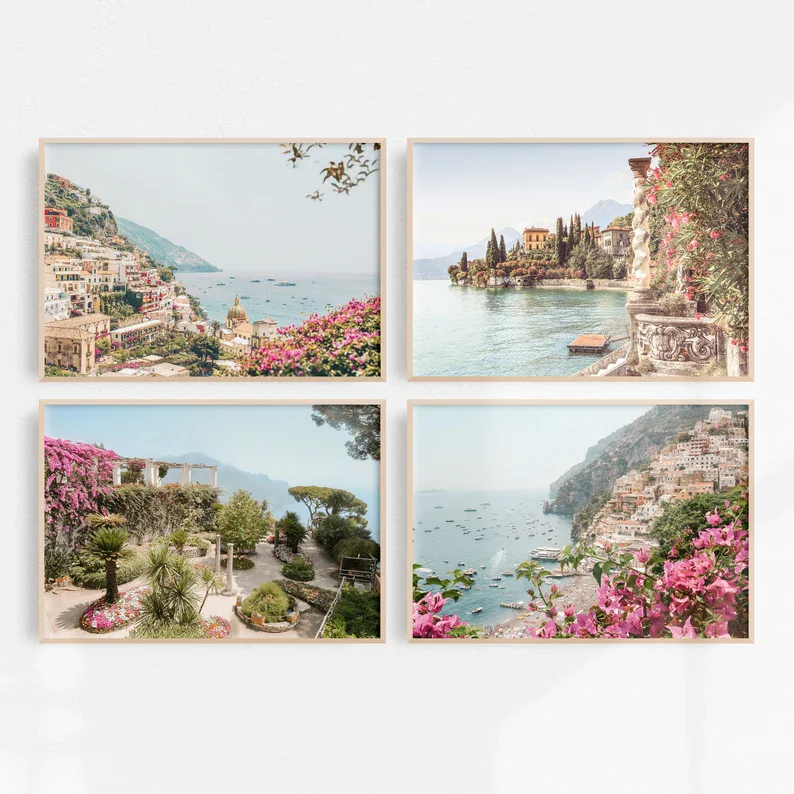 Vintage Italy Positano Amalfi Coast Country Landscape Photography Poster Canvas Painting Wall Art Pictures Home Decor Gift