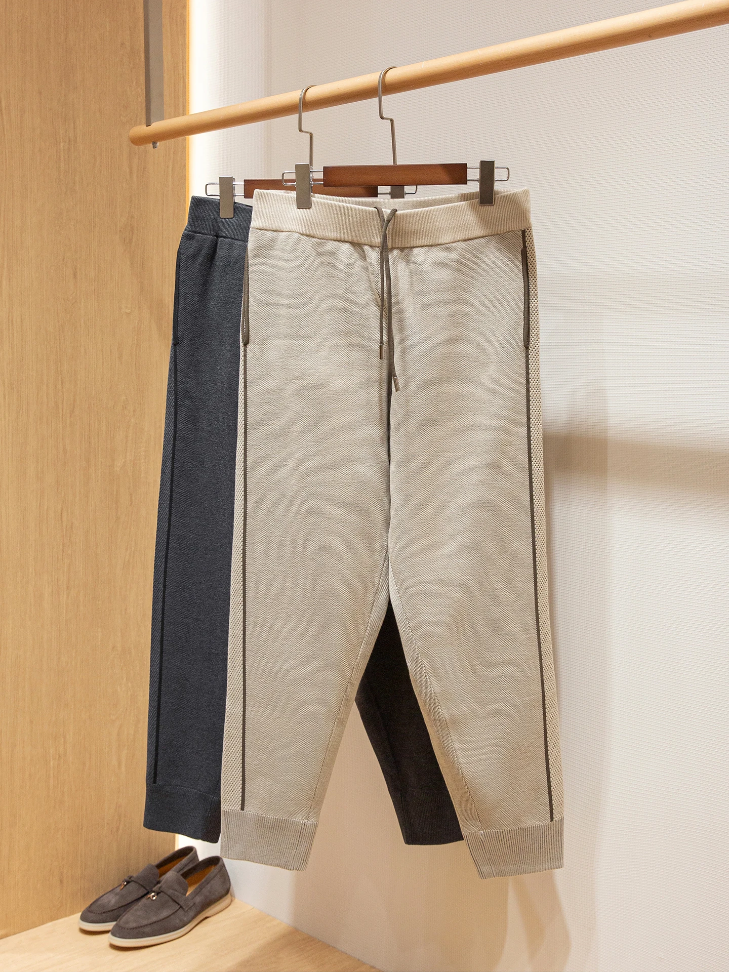 

BET mulberry silk wool blended sports and leisure drawstring knitted casual pants
