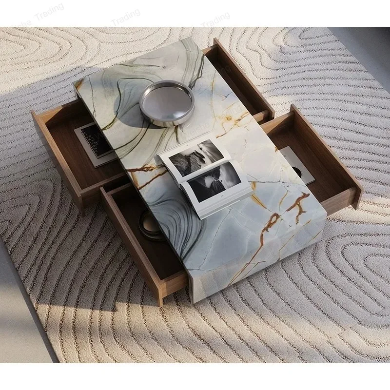 Italian natural marble coffee table TV cabinet living room high-end large flat floor high-end household luxury stone