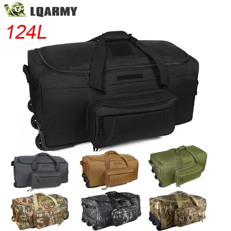 124L Large Capacity Outdoor Camping Travel Bag Large Trolley Case Waterproof Nylon Practical Travel Handbag Storage Military Bag