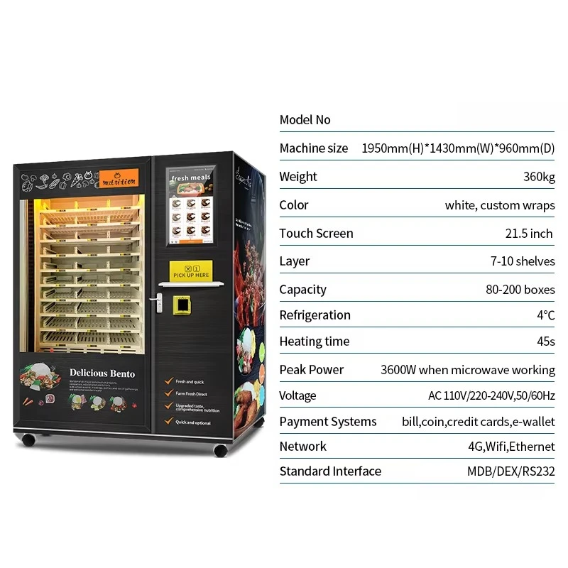Supplier Customized Hot Food Vending Machine Ready to Eat Meals Vendor with Constant Heating Function