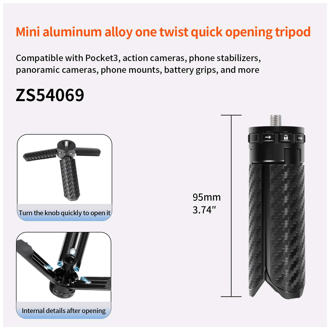 Mini-Vlog-Stativhalterung mit 1/4-Zoll-Adapter für Gopro Insta360 X6 X5 Air OSMO 360 II Action 5Pro Einbeinstativ Selfie-Stick-Stange – Detail 22