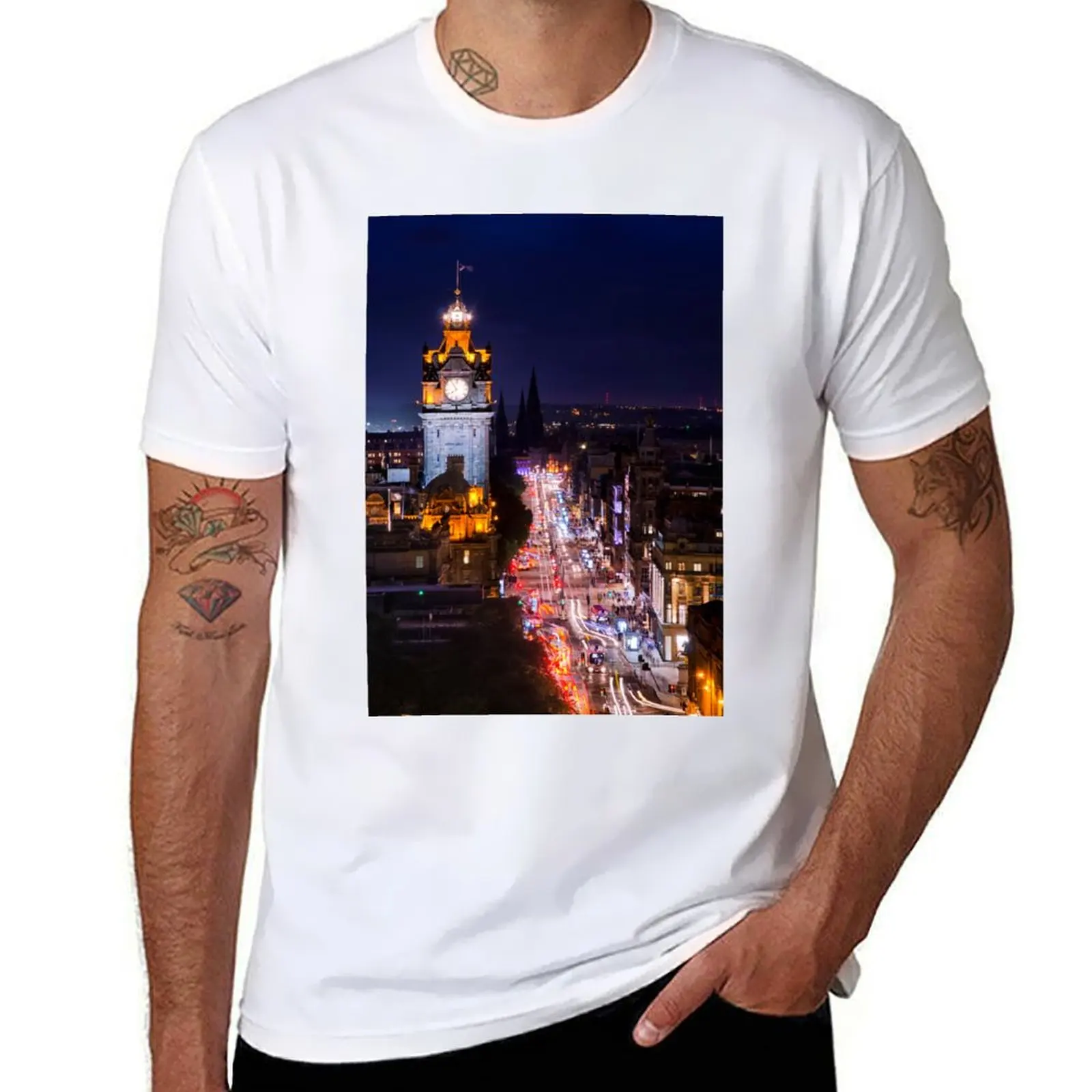 

Princes Street at Night T-Shirt man t shirt graphic cotton t shirts high quality t shirts for man graphic funny T-Shirt