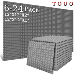 TOUO 6/12/24 Pcs High-Density Acoustic Foam Studio Soundproofing Pyramid Sound Absorbing Material Panel For Acoustic Treatment