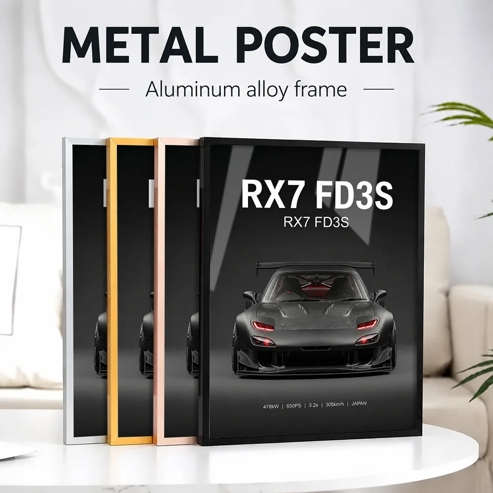 Sleek Black Angry Japan RX7 FD3S Car Metal Poster With Aluminum Alloy Frame Customized Photo Dynamic Style Wall Art For Garage