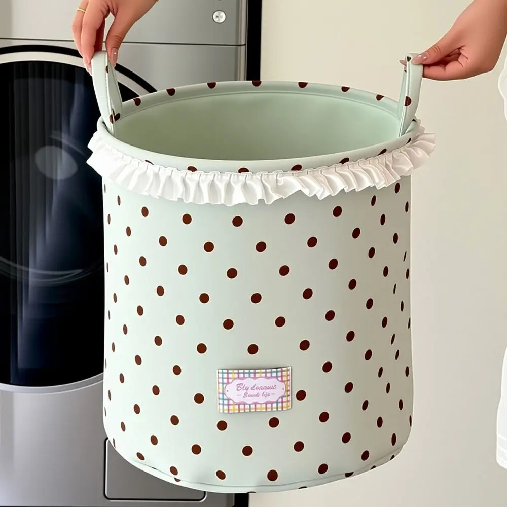 Polka Dot Laundry Hamper Foldable Space Saving Clothes Storage Basket with Handle Handheld Sundries Organizer Bathroom
