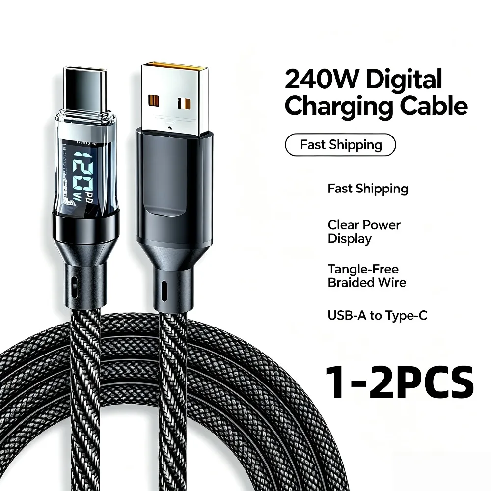 100W USB C 120W USB A Charging Cables with LED Display Screen, USB C=C-C，USB A=A-C, for Xiaomi iPhone Samsung