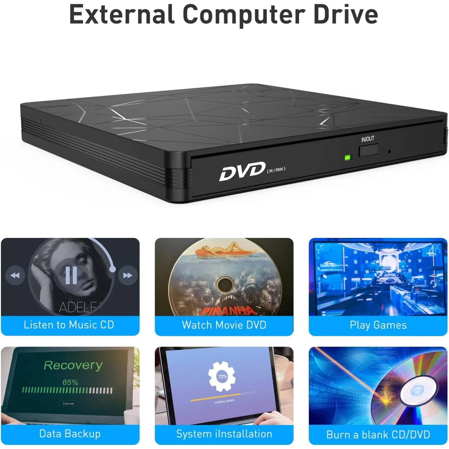 External DVD RW Drive,Portable USB 3.0/Type-C CD Drive Burner with Mute Design, +/-RW Drive Optical Readers for Laptop Desktop
