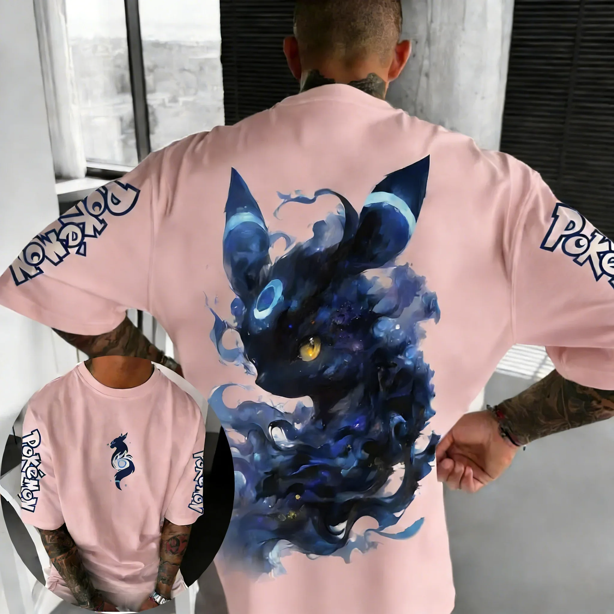 camiseta-de-algodao-puro-estampada-pokemon-anime-umbreon-nova-colecao-verao-unissex-estilo-street-hip-hop-solta-casual-para-pais-e-filhos-manga-curta