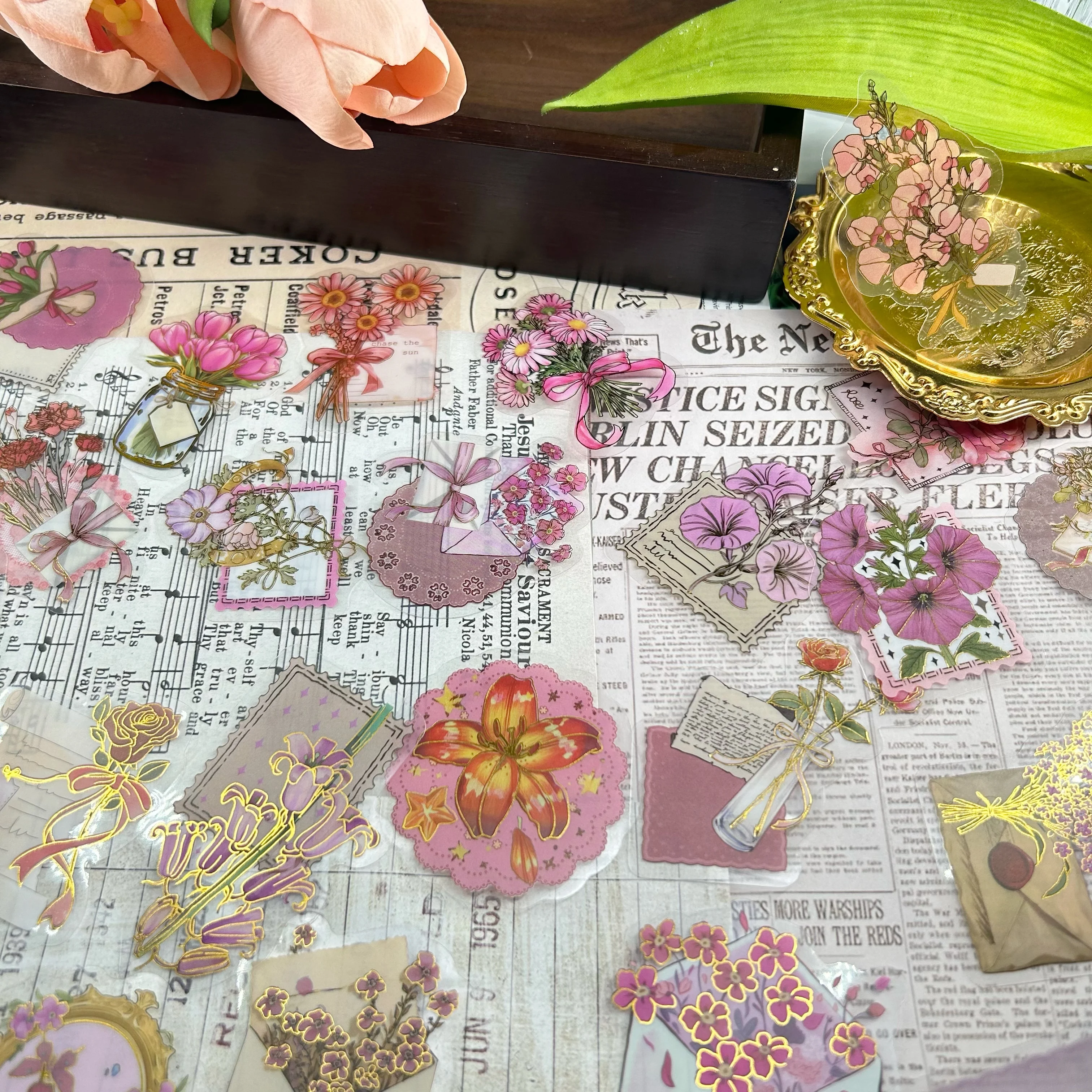 50 قطعة من ملصقات الحيوانات الأليفة لعملية ختم الساخن على شكل زهرة وردية يمكنك صنعها بنفسك حافظات هواتف مزخرفة ومكاتب وخوذات وملصق هدايا مقاوم للماء