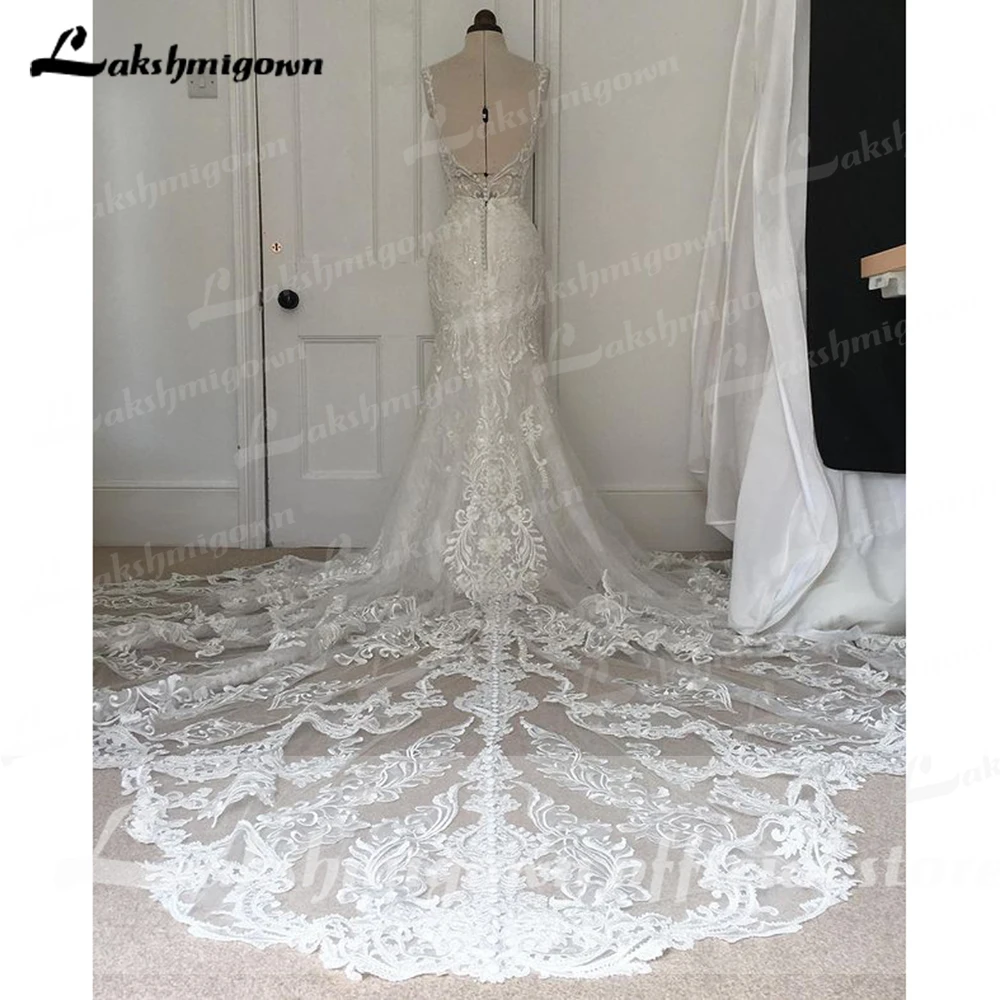 Lakshmigown Mermaid V Neck Lace Appliques Wedding Dresses for women Customized Vestido de noiva vestidos de fiesta de noche