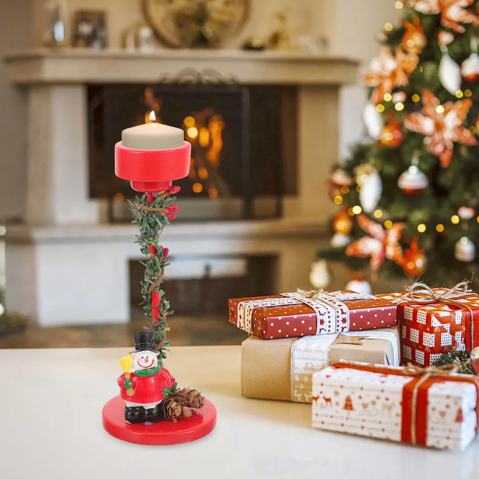 

Xmas Resin Metal Holder Cartoon Christmas Reindeer Tealight Holder Decorative Table Desktop Ornament Xmas Stand