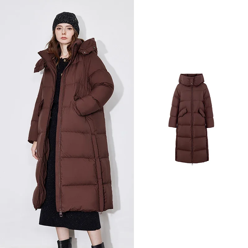 

Женская куртка на 90% белом утином пуху, новинка зимы 2025, Ankora, красные утолщенные теплые пуховые пальто с капюшоном до колена