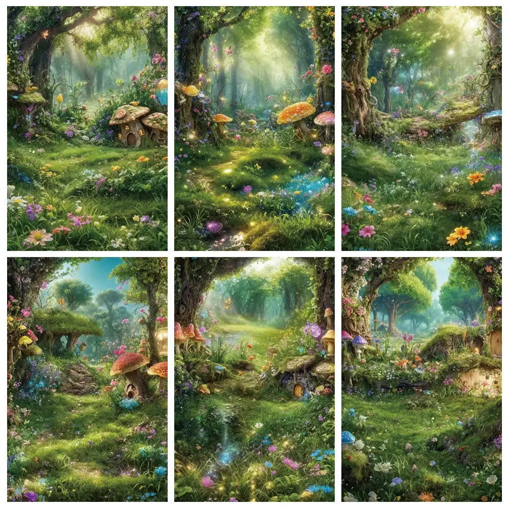 

MOON.QG Wonderland Forest Photography Background Mushroom Fairy Tale Photozone Backdrop Children Studio Photocall Accessories