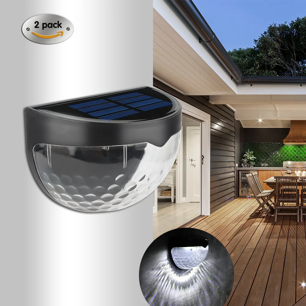 Outdoor Solar Cell Waterproof Step Lamp, Semi-circular, Wall-montado água T Lamp, preto, branco, dois estilos, cerca, 6LED, venda quente