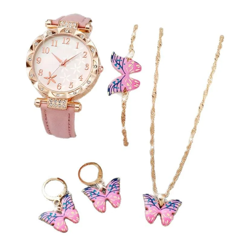 5 pezzi moda farfalla orologi da donna cinturino in pelle orologio al quarzo da donna set di gioielli Relogio Feminino Reloj Mujer (senza scatola)