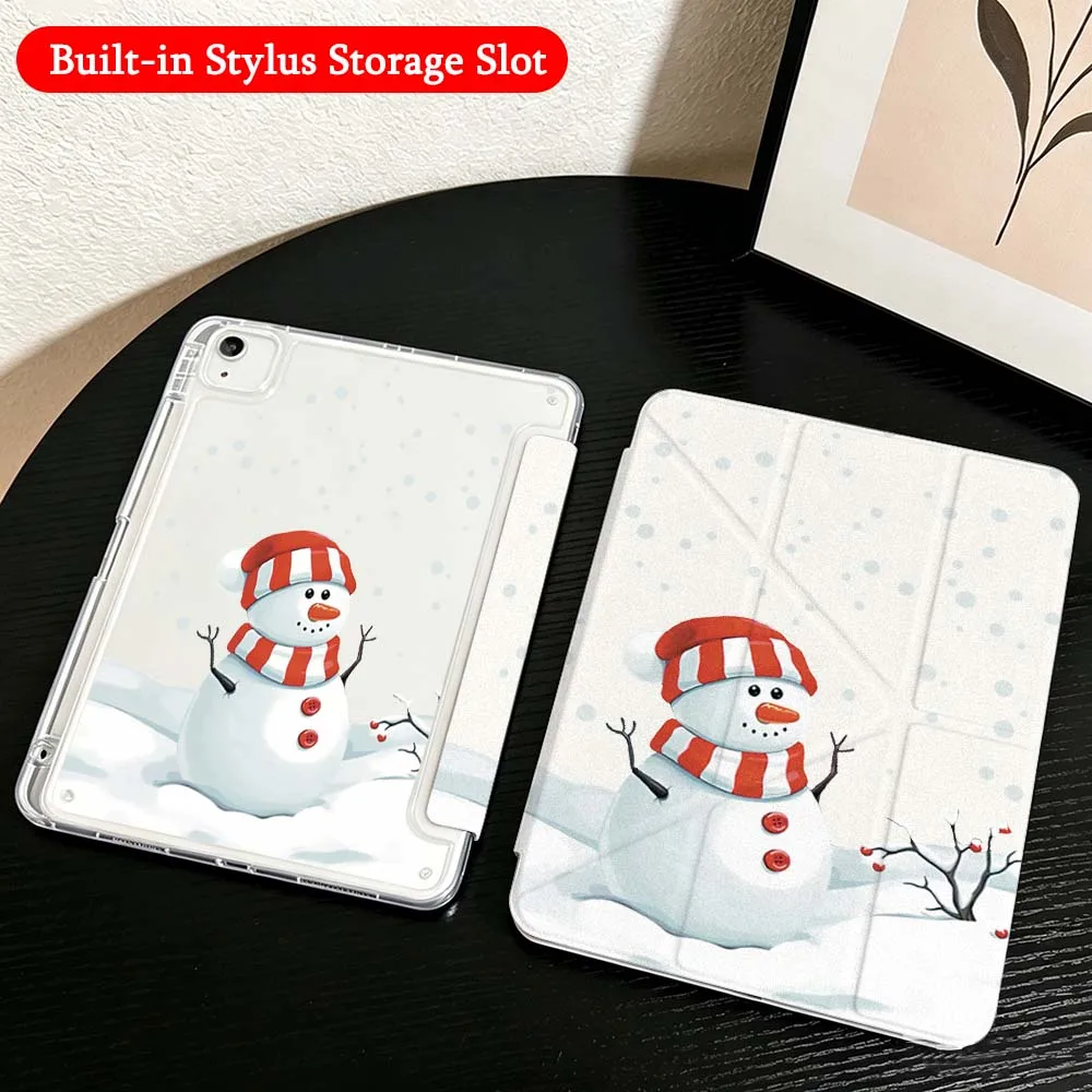 Red Nose Reindeer Case For iPad Mini Pro Air 5 6 7 8 9 10th 11th 11 9.7 10.9 13 inch Transparent Y-Shaped Folding Tablet
