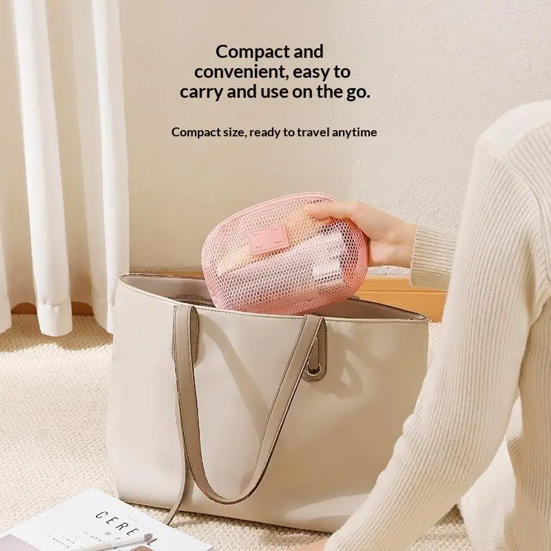 Atmungsaktive Mesh-Kosmetiktasche, Mehrzweck-Netzbeutel mit Reißverschluss, Reise-Toilettentasche für Damen, Organizer für Lippenstift und Hautpflege – Detail 4