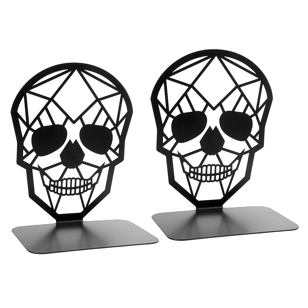 Gothic Skull Head Book Ends Black White Metal Skeleton Bookends Books Support Stands Decoration for Shelf Gifts for Friends