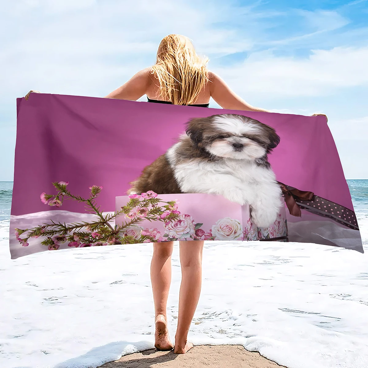 Shih Tzu Dog Beach Towel Soft Highly Absorbent Extra Large Personalized Pet Shih Tzu Towel Oversized Custom Travel Pool Towels