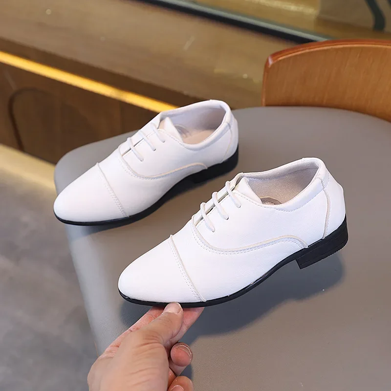 

Boys Leather Shoes Black White Performance Kids School Uniform Flat Shoes Formal Versatile Children's Fashion Low-heels Loafers