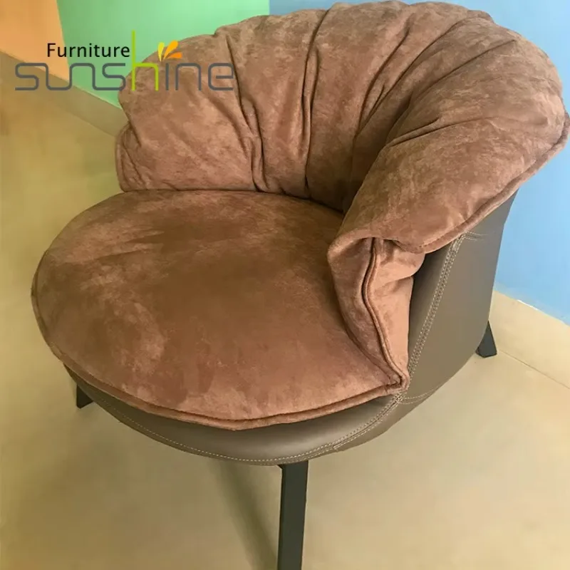 

Modern Home Furniture Single Leather Leisure Chair Italian Design Large Back Round Lounge Chair