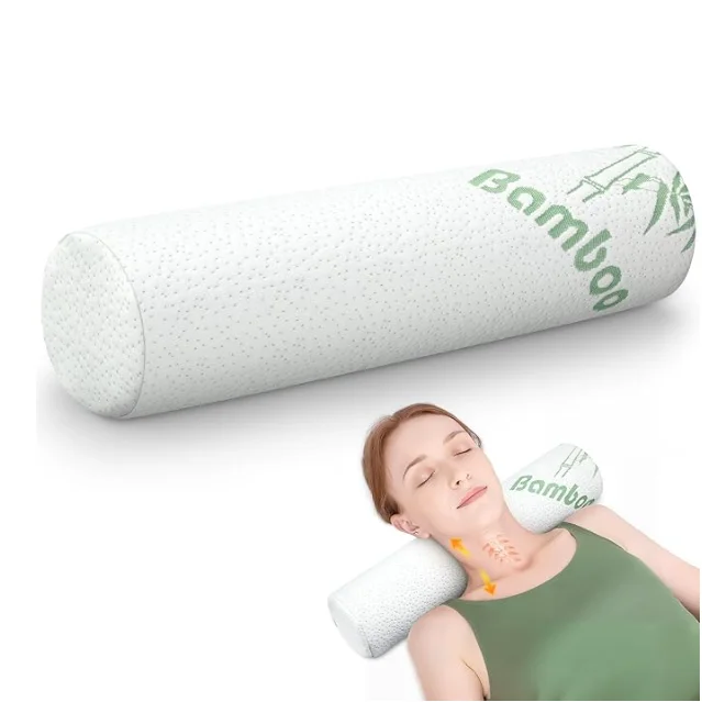 Memory Foam Roll Pillow for Knee/Leg/Neck, Full Moon Bolster/Round Cylinder Pillow for Sleeping, Neck Pain Relief