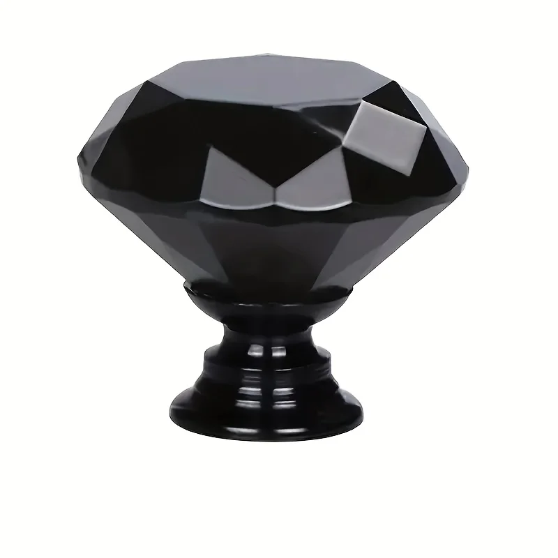 

6pcs Diamond Black Crystal Handles Furniture Knobs Hardware Handles Wardrobe Pulls Drawer Handles 30mm Glass Diamond Shape