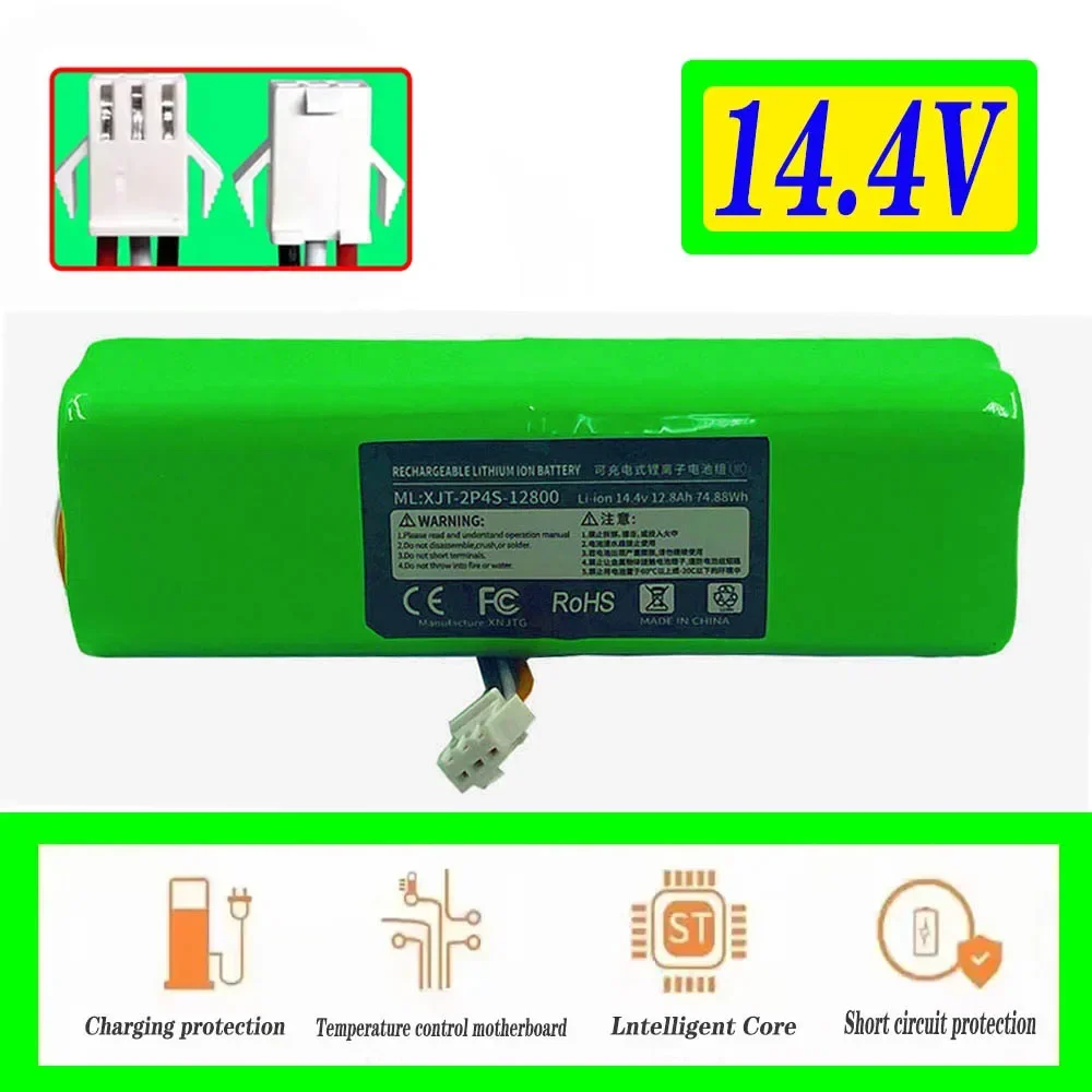 Imagem -04 - Bateria Li-ion Recarregável para Robot Aspirador de pó 14.4v 4s2p 12800mah Lydste r1 Bateria Viomi s9 Grande Capacidade Apto para Xiaomi